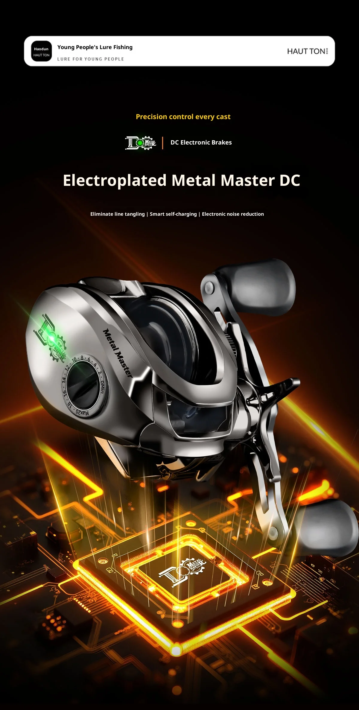 Carrete de pesca HAUT TON Metal Master con cuerpo metálico y sistema DC