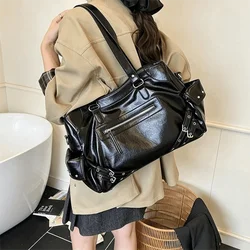 Bolsa de mano grande PU Y2K con interior suave y cremallera