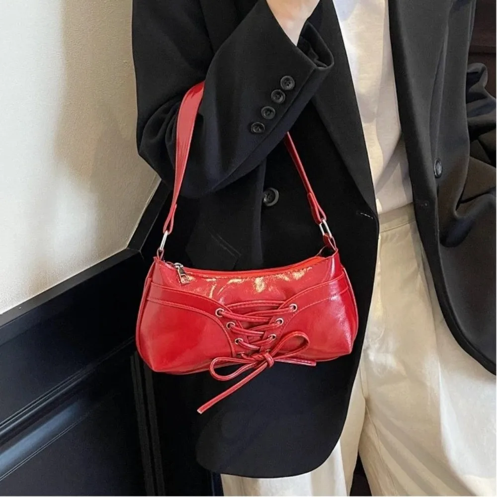 Bolso de hombro en cuero PU para mujer con lazo moda y color sólido - imagen 4