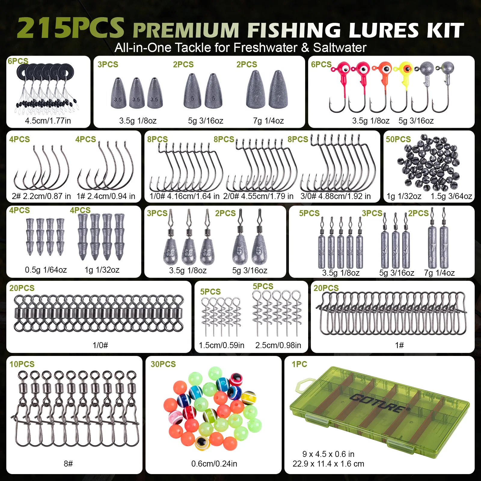 Goture juego de accesorios de pesca: plomos y anzuelos - imagen 4