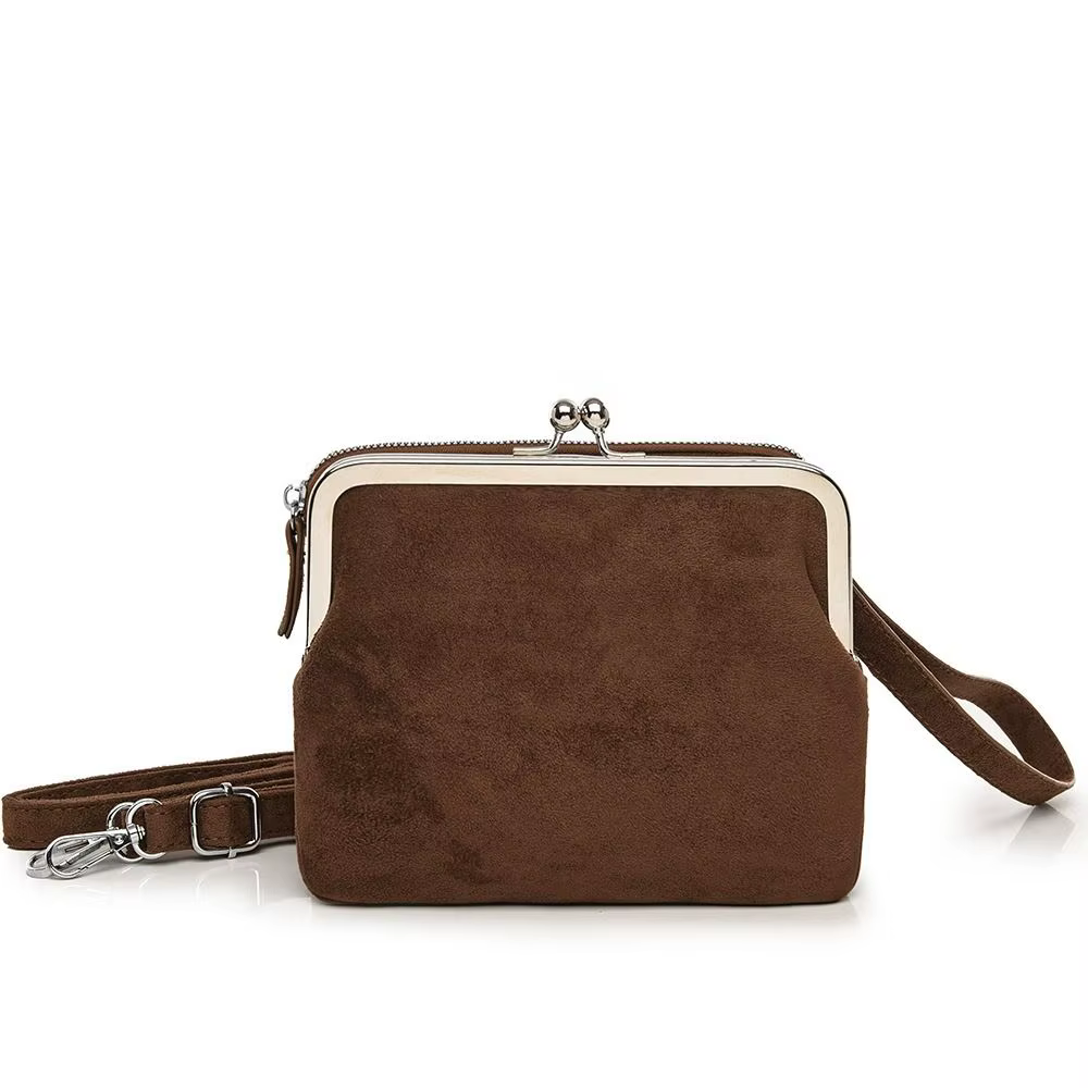Bolso bandolera mujer de gamuza con cremallera y clip cuadrado - imagen 2