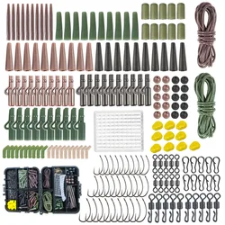 Kit pesca carpa con caja accesorios, conectores giratorios y anzuelos