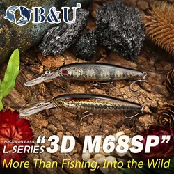 B&U minnow jerkbait suspending con anzuelos BKK para lucioperca