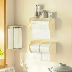 Portarrollos para papel de cocina con tapa antipolvo para pared