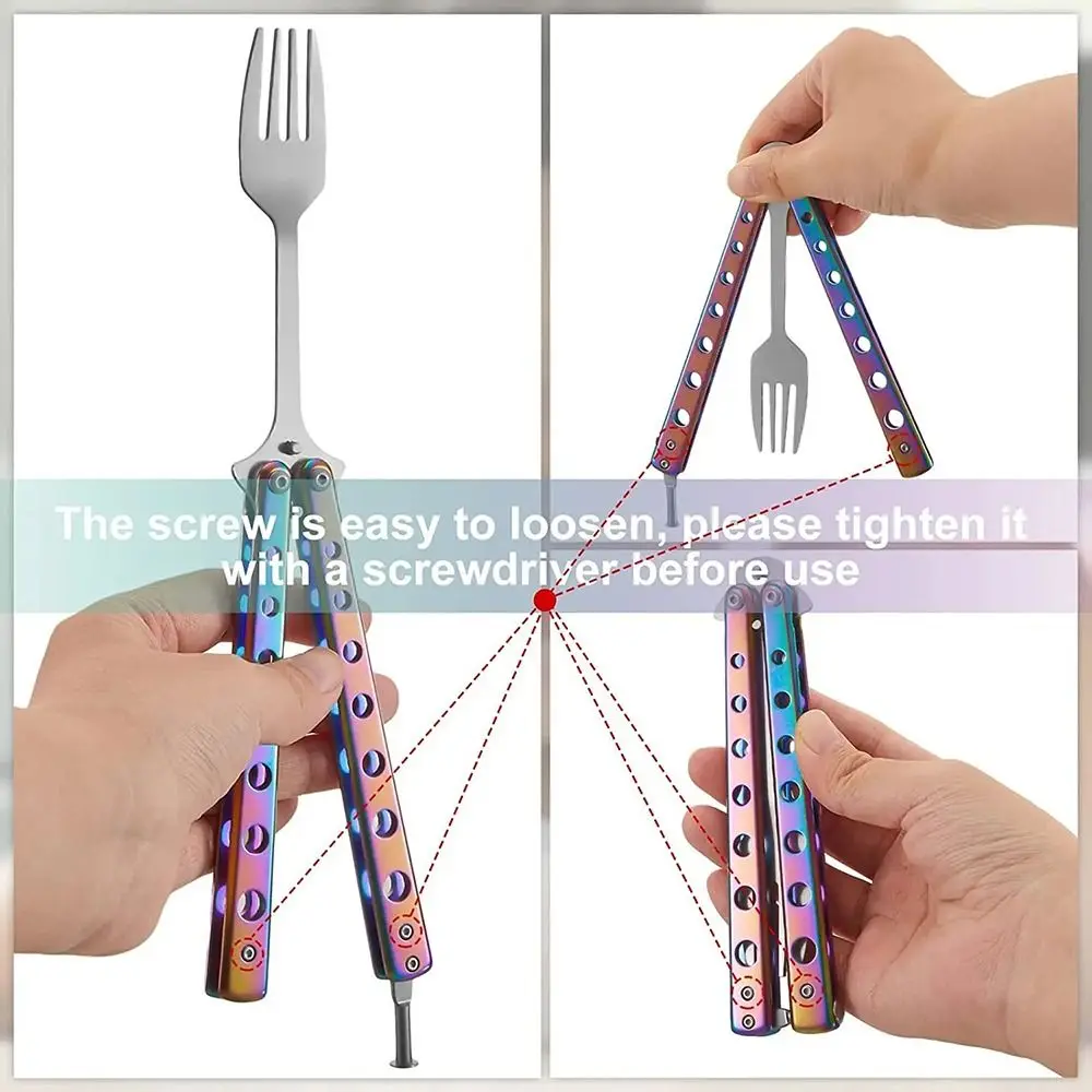 Cubiertos plegables de acero inox con diseño mariposa para camping - imagen 2