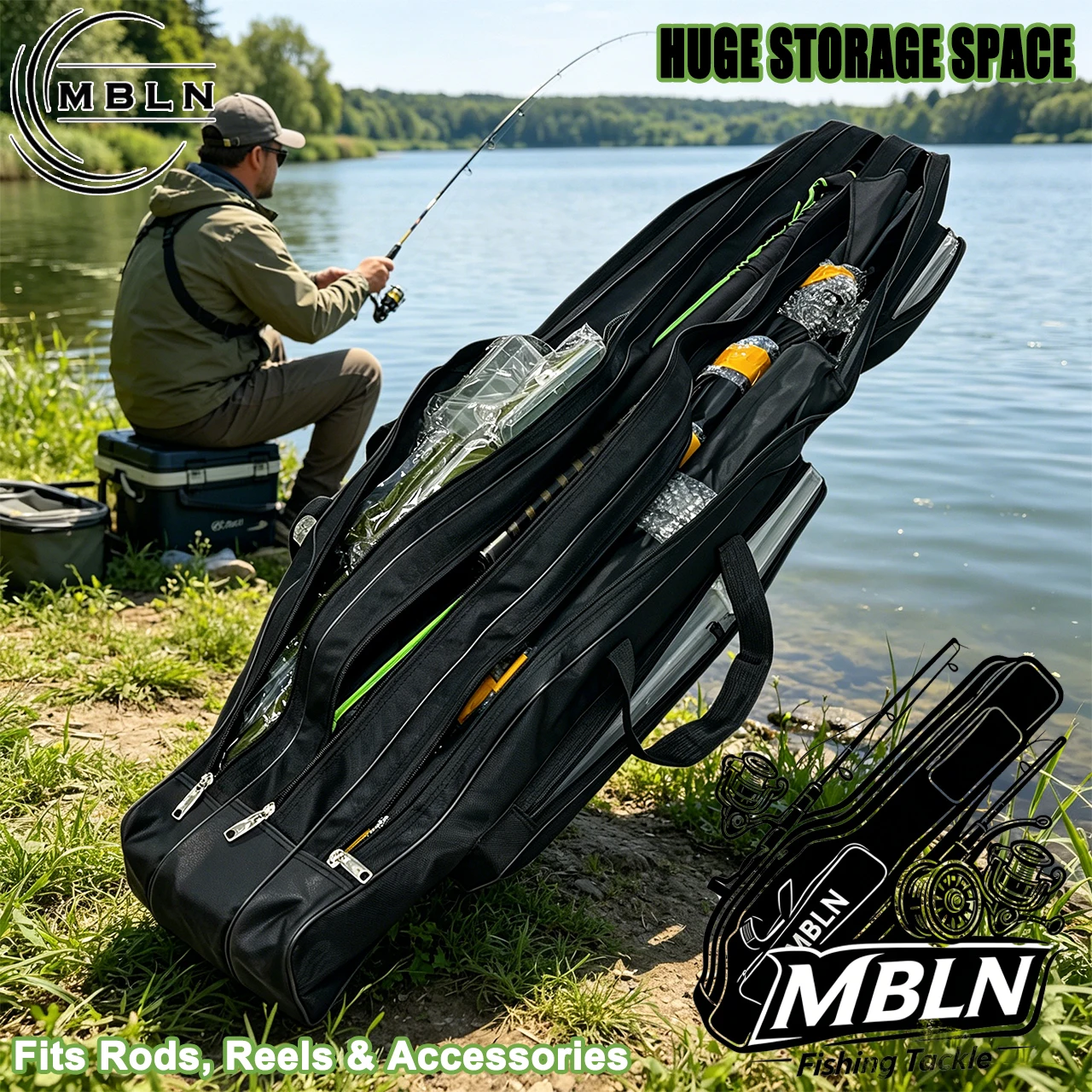 Bolsa para cañas MBLN con protector de cuello y doble cremallera - imagen 2