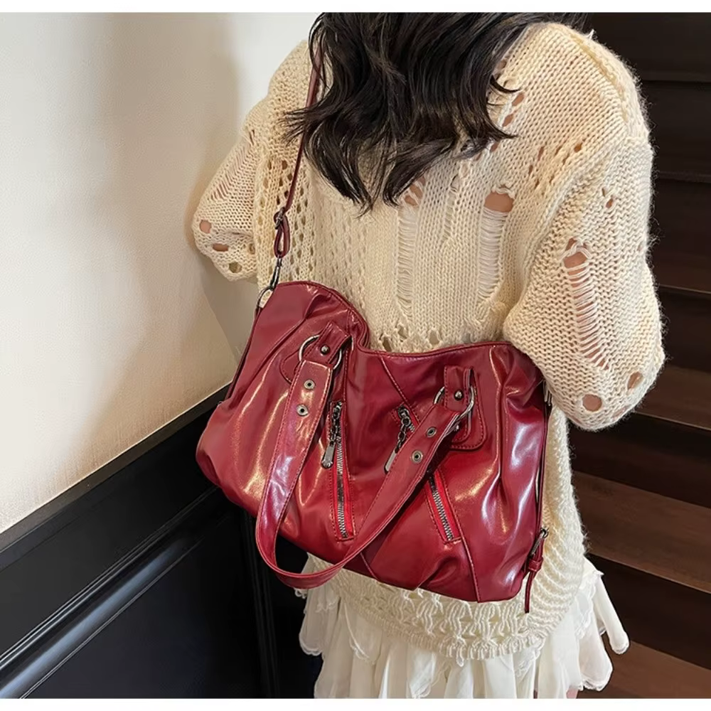 Bolso de hombro mujer retro en cuero PU brillante – Alta capacidad - imagen 5