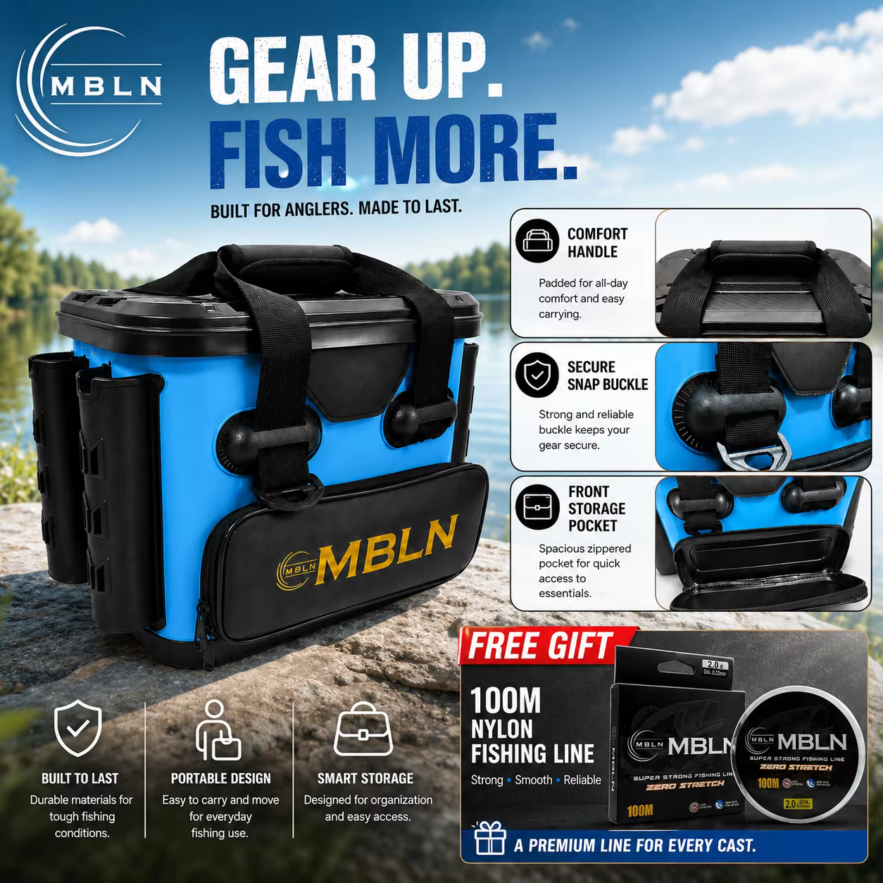 Caja de Pesca MBLN 14L en EVA con Soporte para Cañas