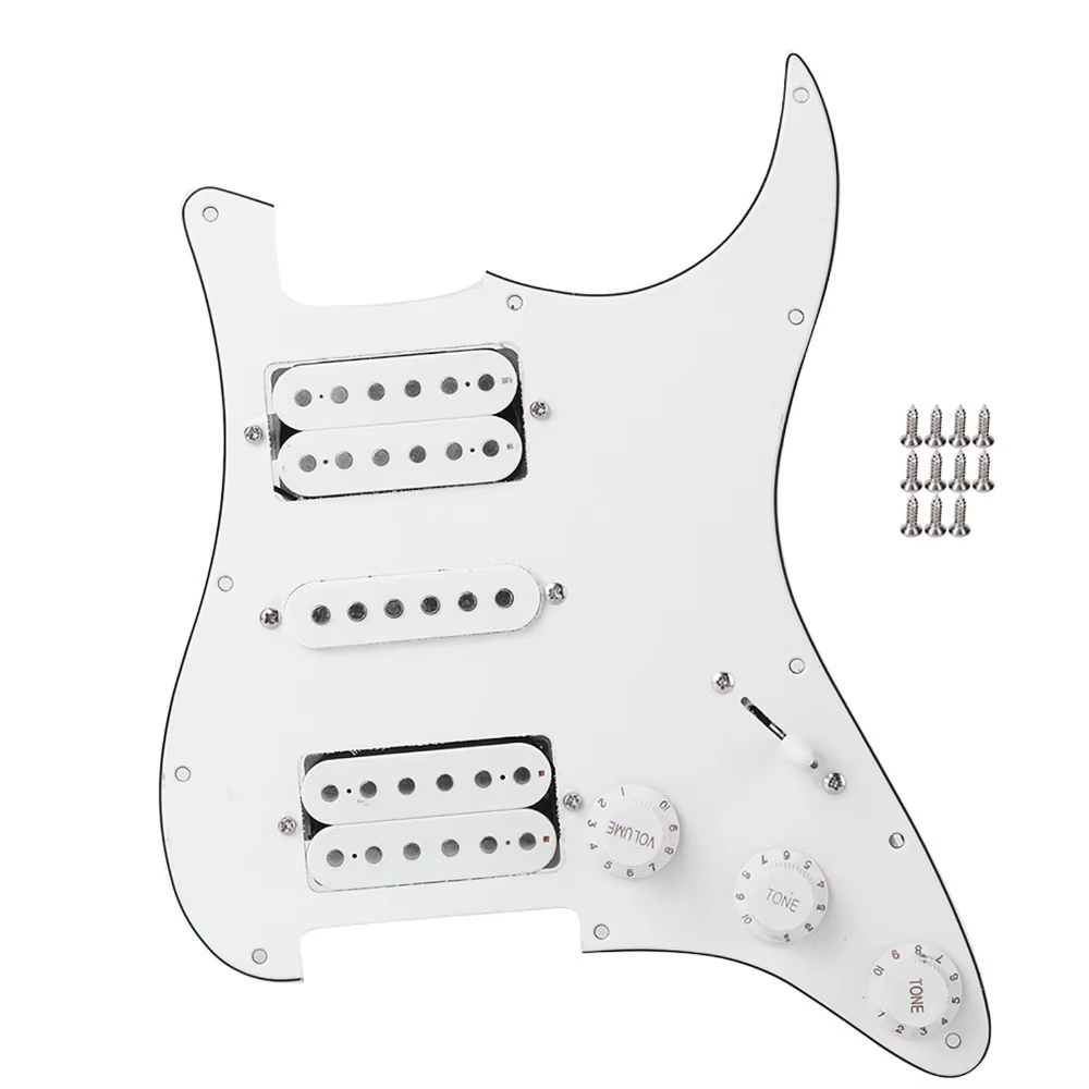 Contenido del paquete: placa pickguard, potenciómetro, perilla y tornillos de montaje