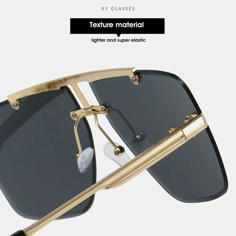 Gafas de sol sin montura de doble puente, lentes degradados con UV