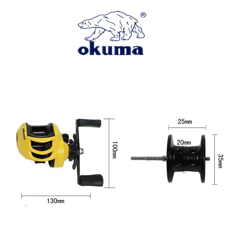 Carrete Baitcasting OKuma amarillo – Arrastre 8kg antiexplosión - imagen 3