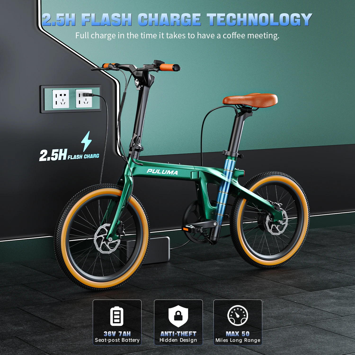 Bicicleta eléctrica plegable PULUMA PT20 en vista lateral