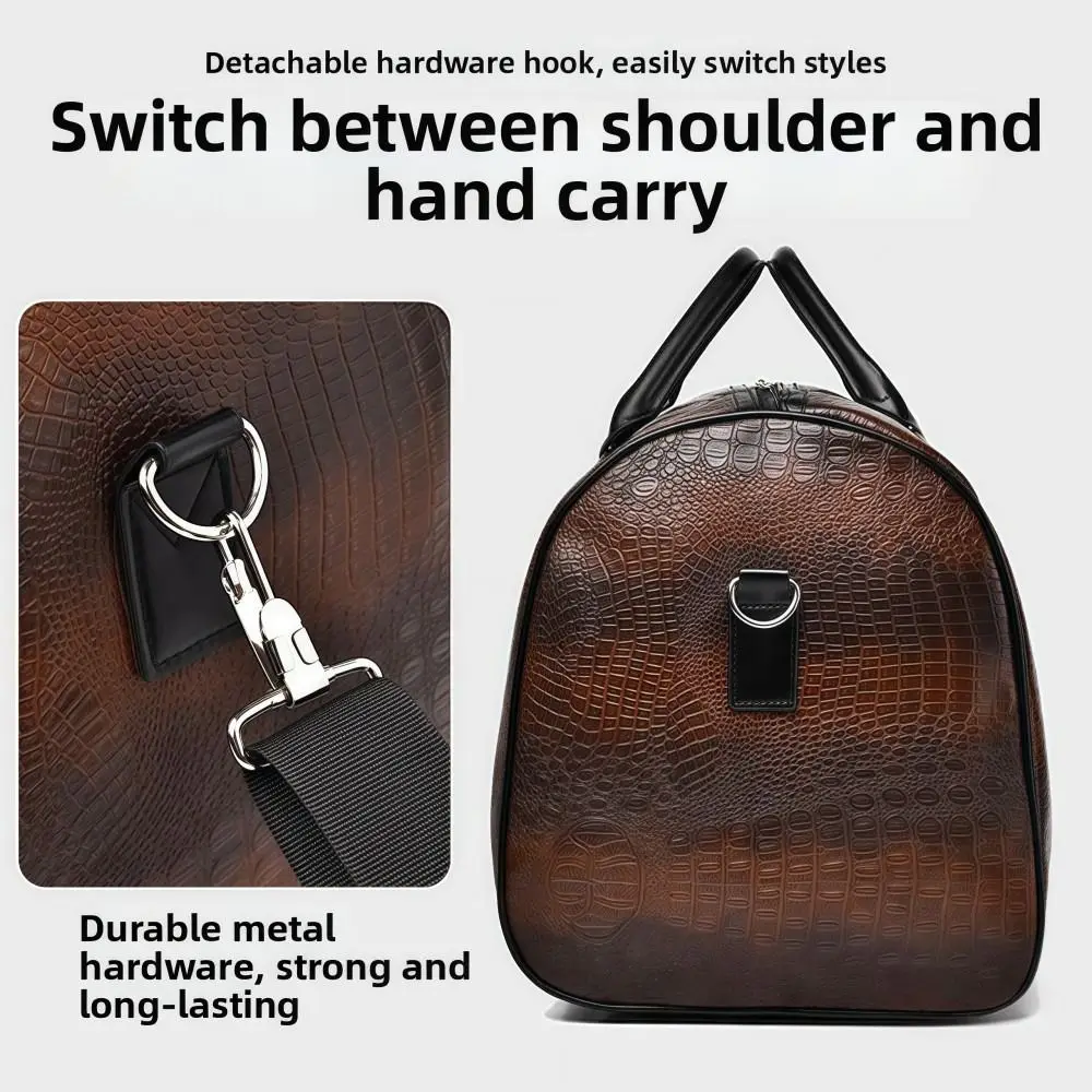 Bolsa de viaje de lona retro con textura cocodrilo y gran capacidad - imagen 3