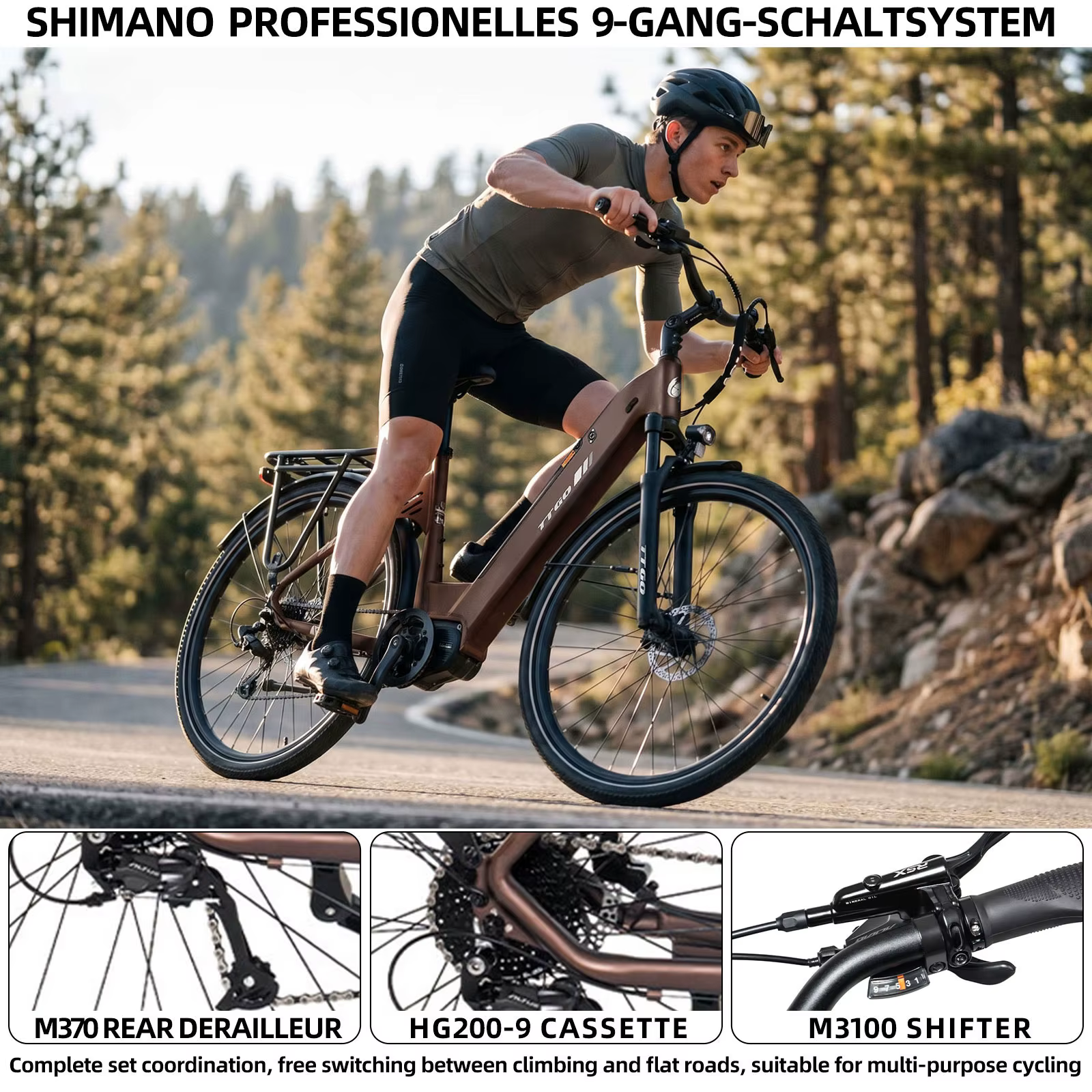 Bicicleta Eléctrica TTGO C7SE – Motor Bafang transmisión media 250W y batería 36V 18Ah - imagen 5
