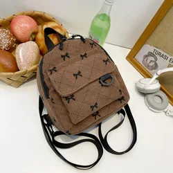 Mochila mini de pana con lazo estampado y bandolera para mujer