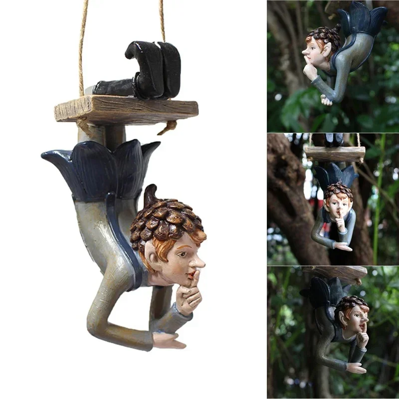 Columpio en miniatura de elfo de resina para jardín y patio