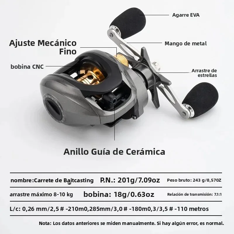 Carrete casting Huidiao freno magnético ultraligero 7.1:1