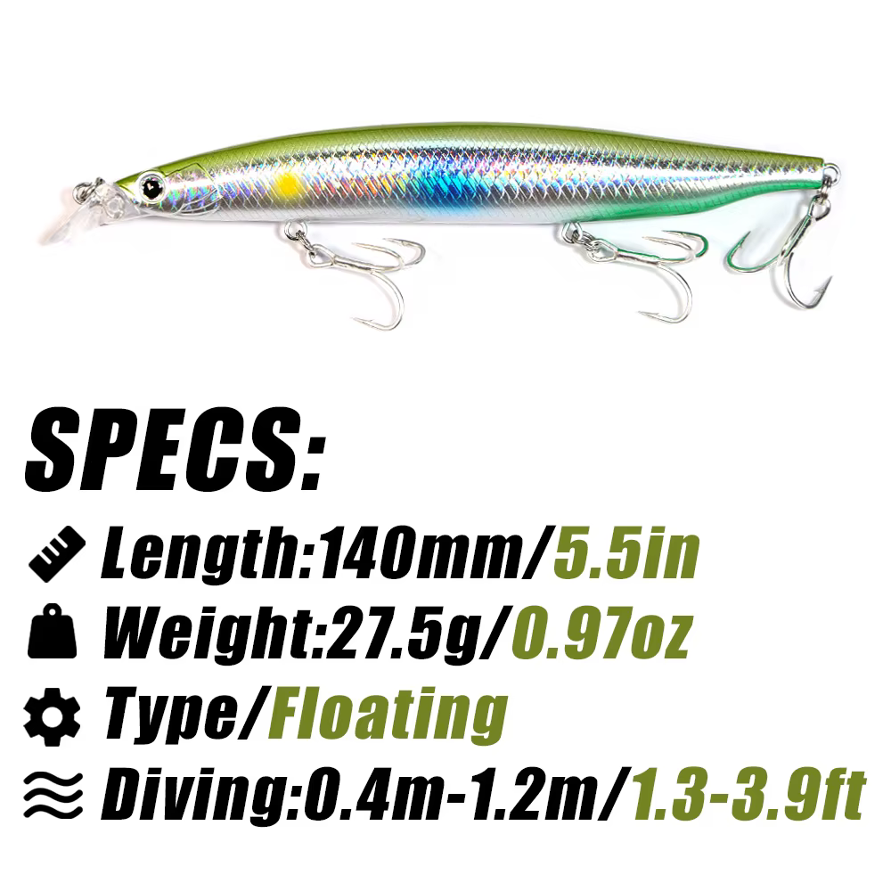 B&U Jerkbait de superficie flotante para pesca en mar y río - imagen 4