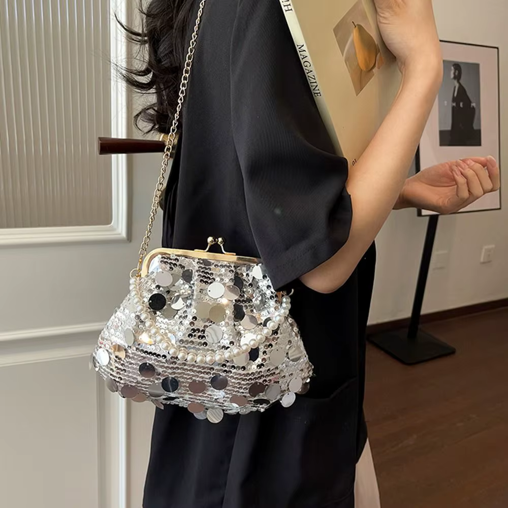 Bolso bandolera de fiesta con lentejuelas y perlas – Gran capacidad - imagen 2