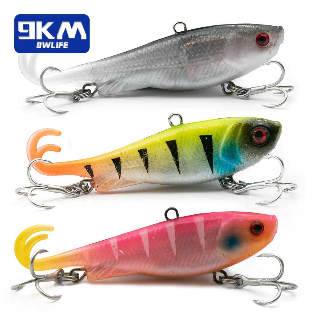 Vinilos de pesca cabeza plomada y anzuelos triples - Para lubina, trucha y walleye