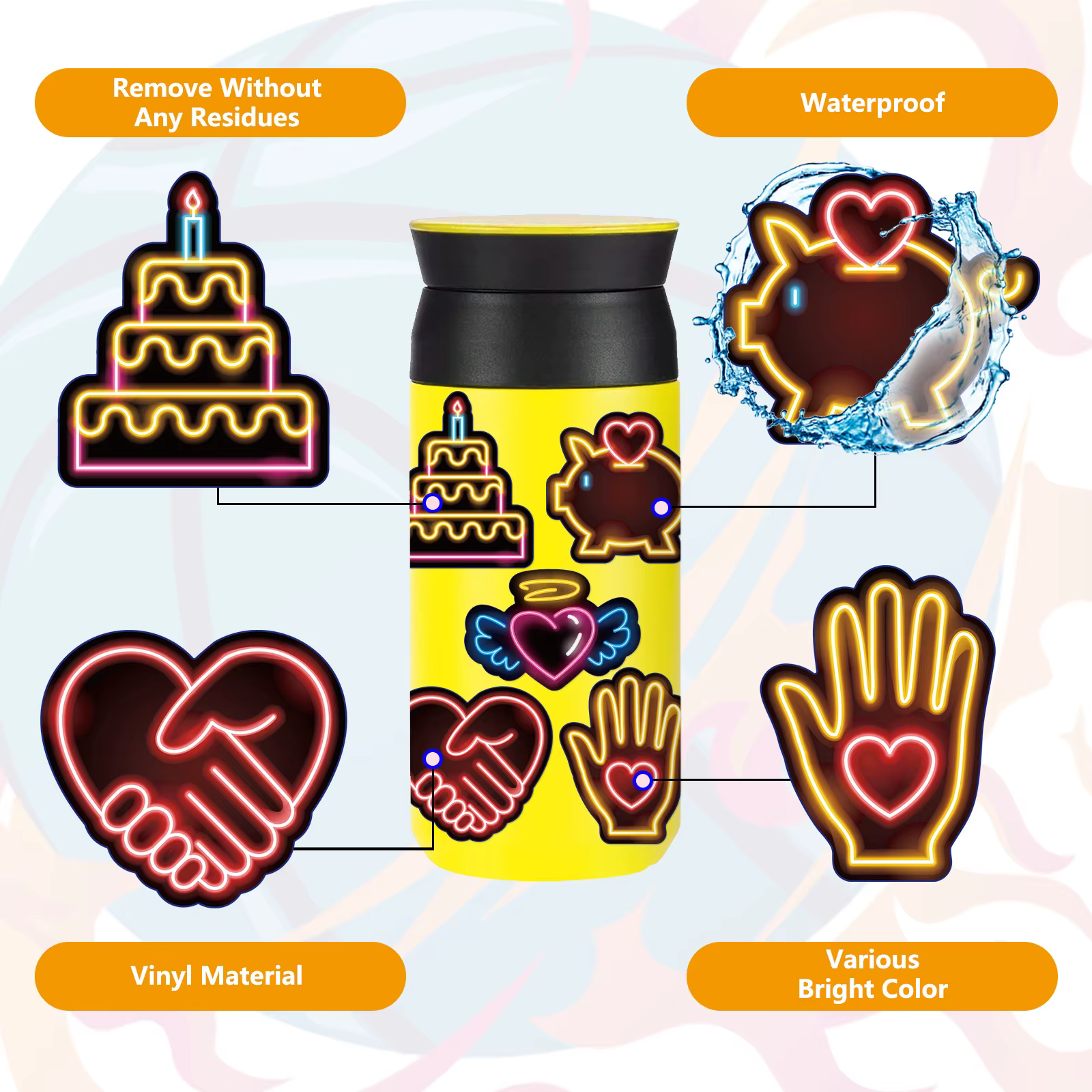 Pegatinas Neon Personalizadas – Diseño Dibujos Animados Adhesivo Resistentes - imagen 2