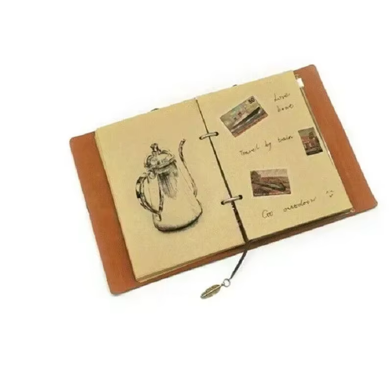 Cuaderno vintage piel PU para escribir – Agenda creativa papel Kraft - imagen 2
