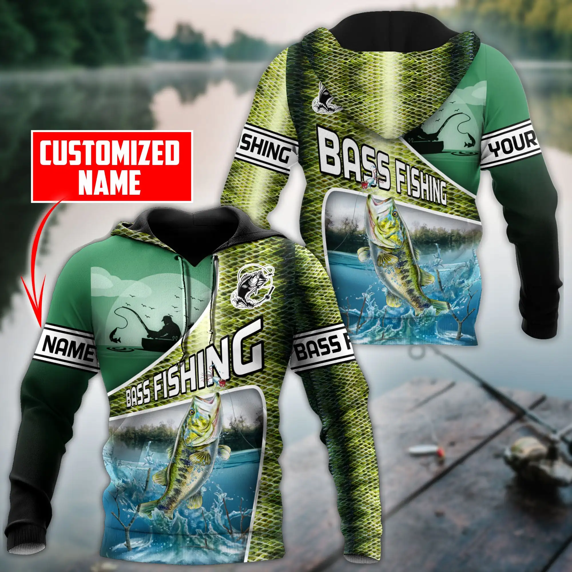Sudadera Bass Fishing estampado 3D – Capucha con cremallera para hombre - imagen 5