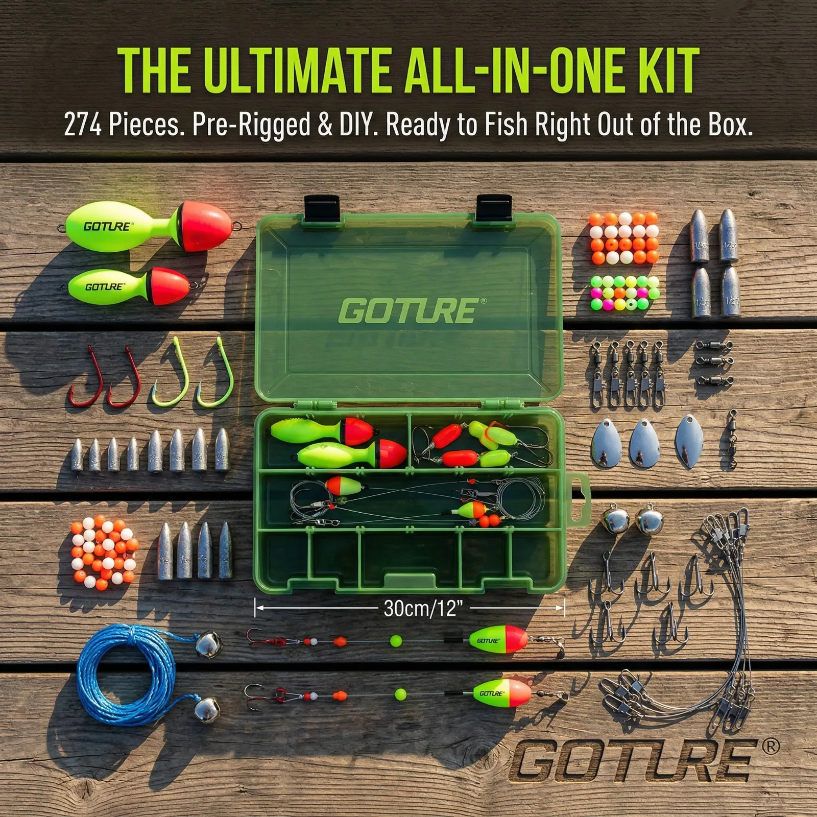 Goture Kit de pesca completo: anzuelos, plomos y cuentas