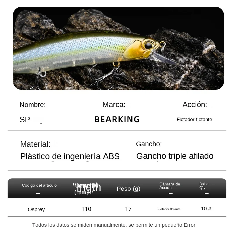 BEARKING Pecellito 11cm 17g – Cebo duro bass stickbait 0,8-1,6m - imagen 2