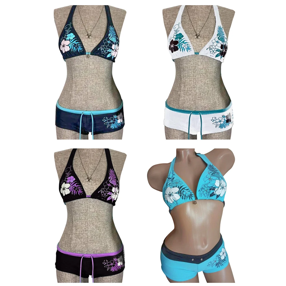 Bikini vintage de flores, bañador sexy de tiro bajo ajustable - imagen 5