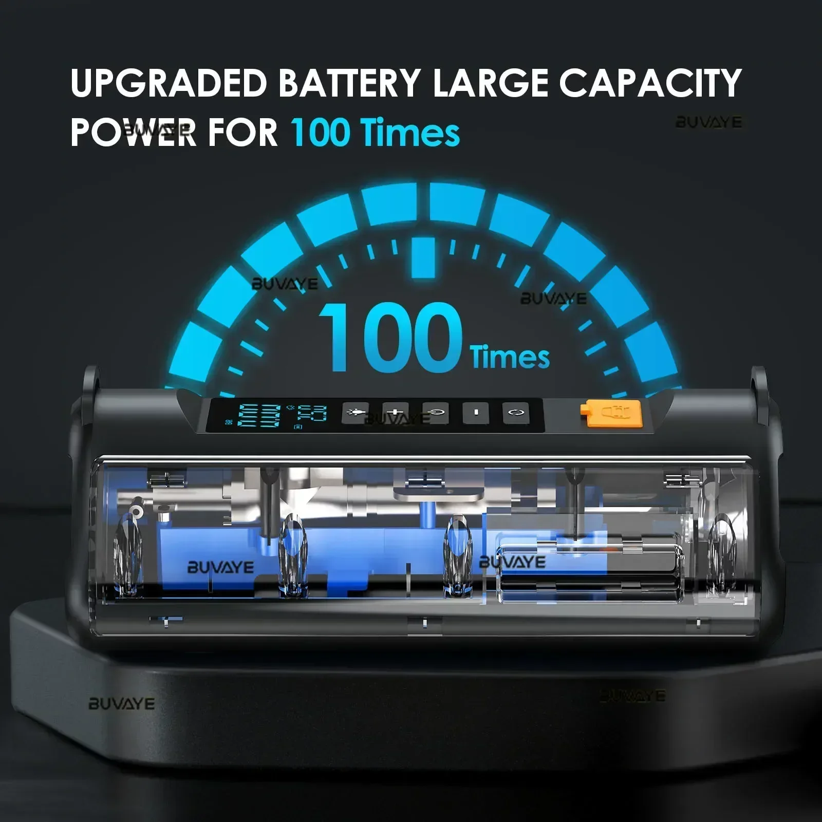 Inflador de neumáticos portátil con compresor y lámpara LED exterior - imagen 2