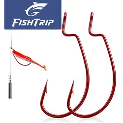 Anzuelos EWG offset rojos de acero alto carbono FishTrip para vinilo