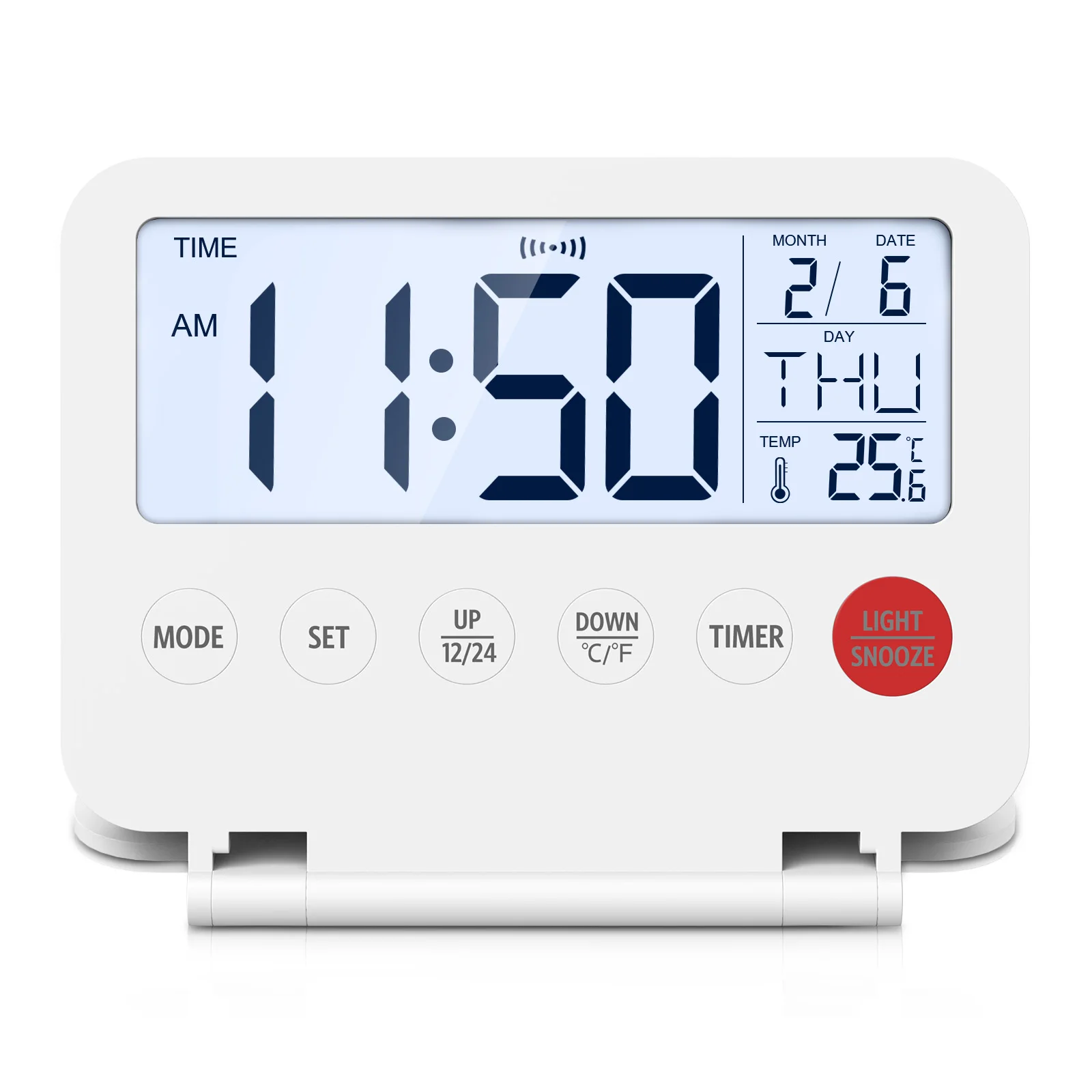 Reloj despertador digital ORIA con calendario y temperatura portátil