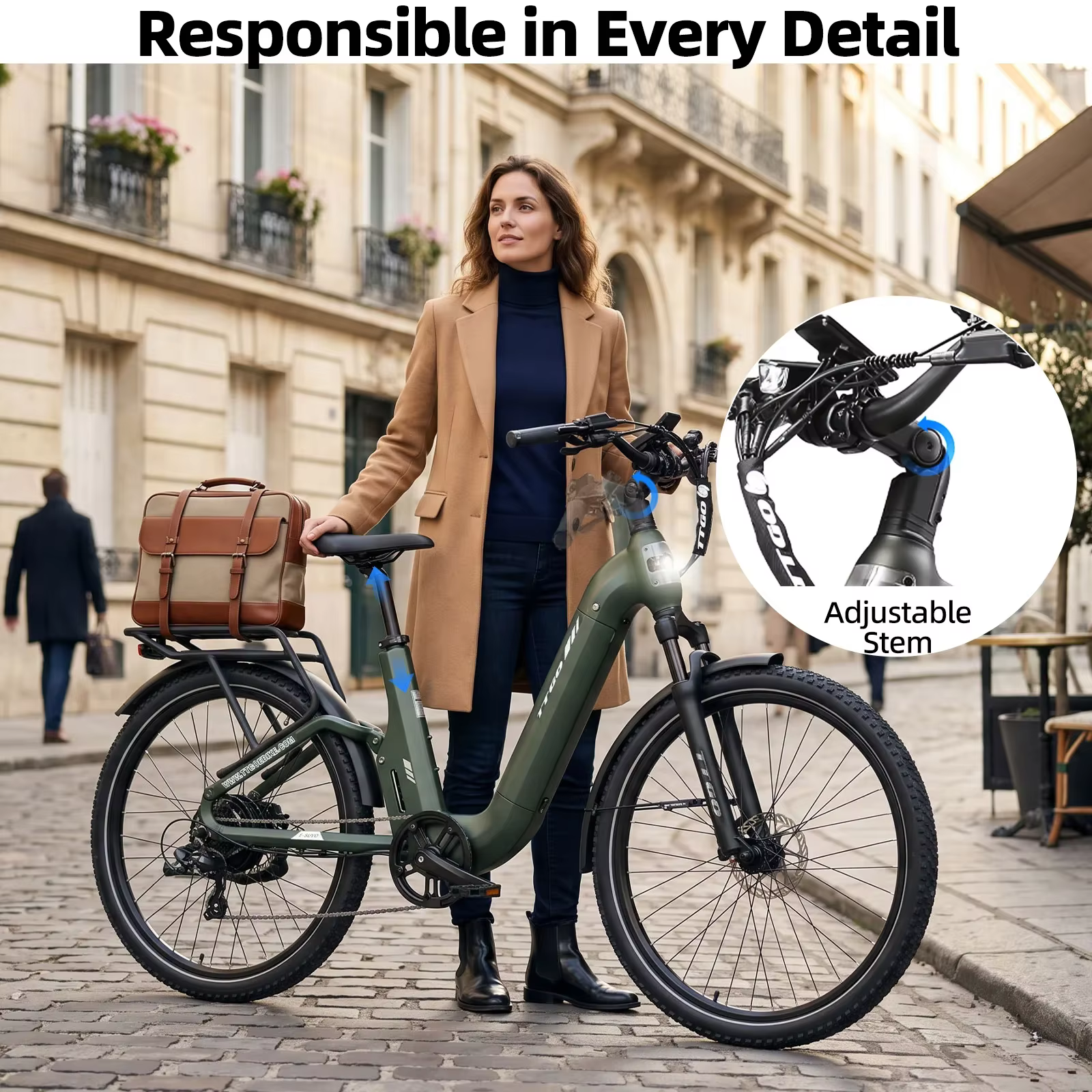 Opciones de color y vista global de la bicicleta eléctrica urbana