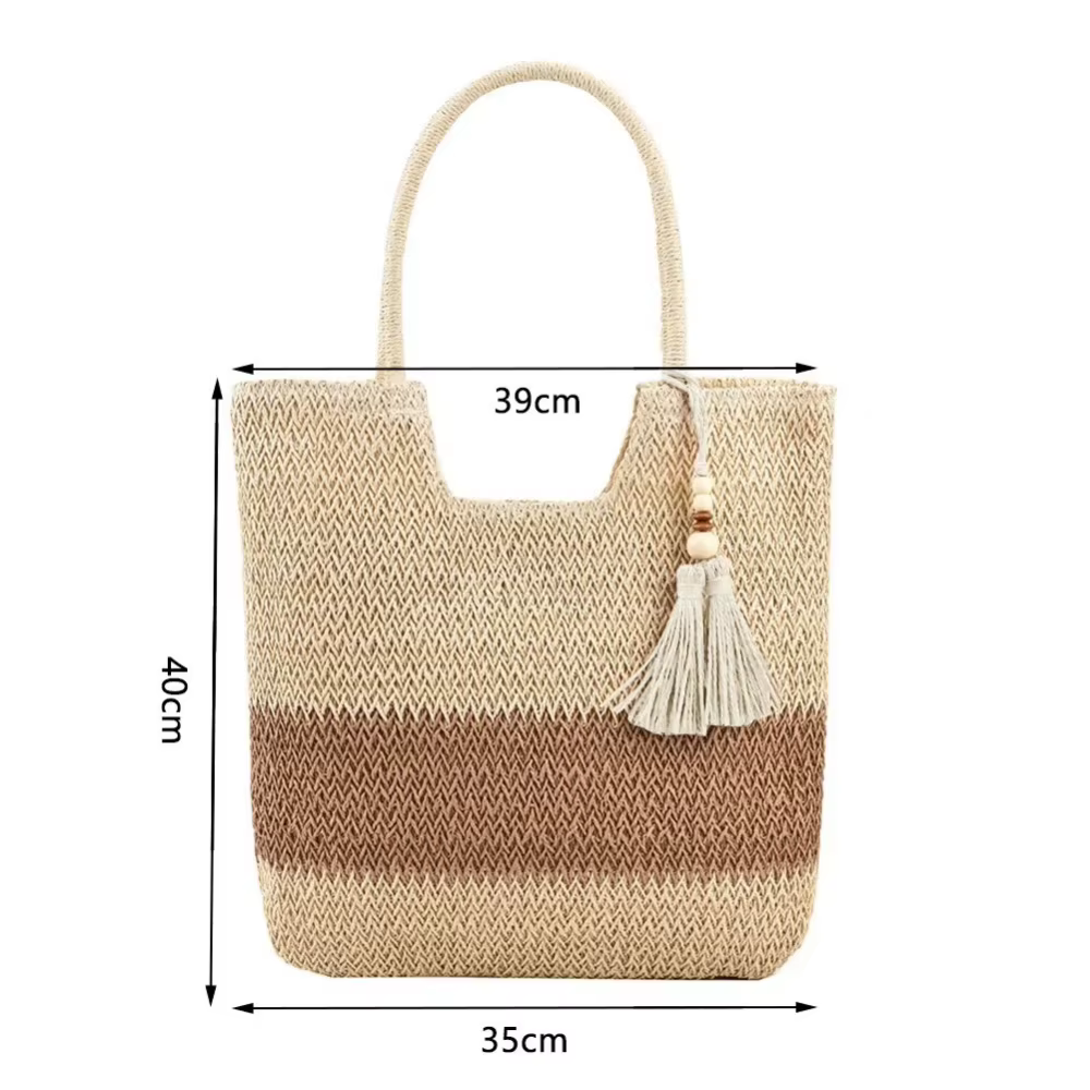 Bolso de playa de paja con borlas, gran capacidad boho - imagen 5