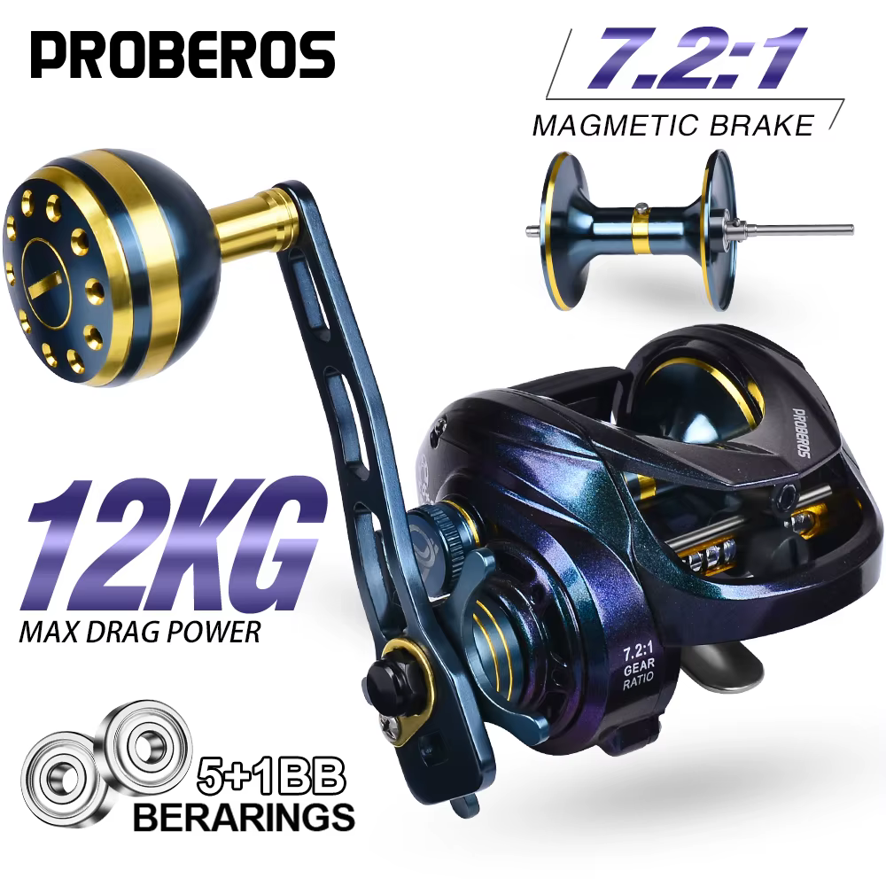 Carrete de pesca Proberos 7.2:1 con eje metálico y arrastre suave - imagen 4