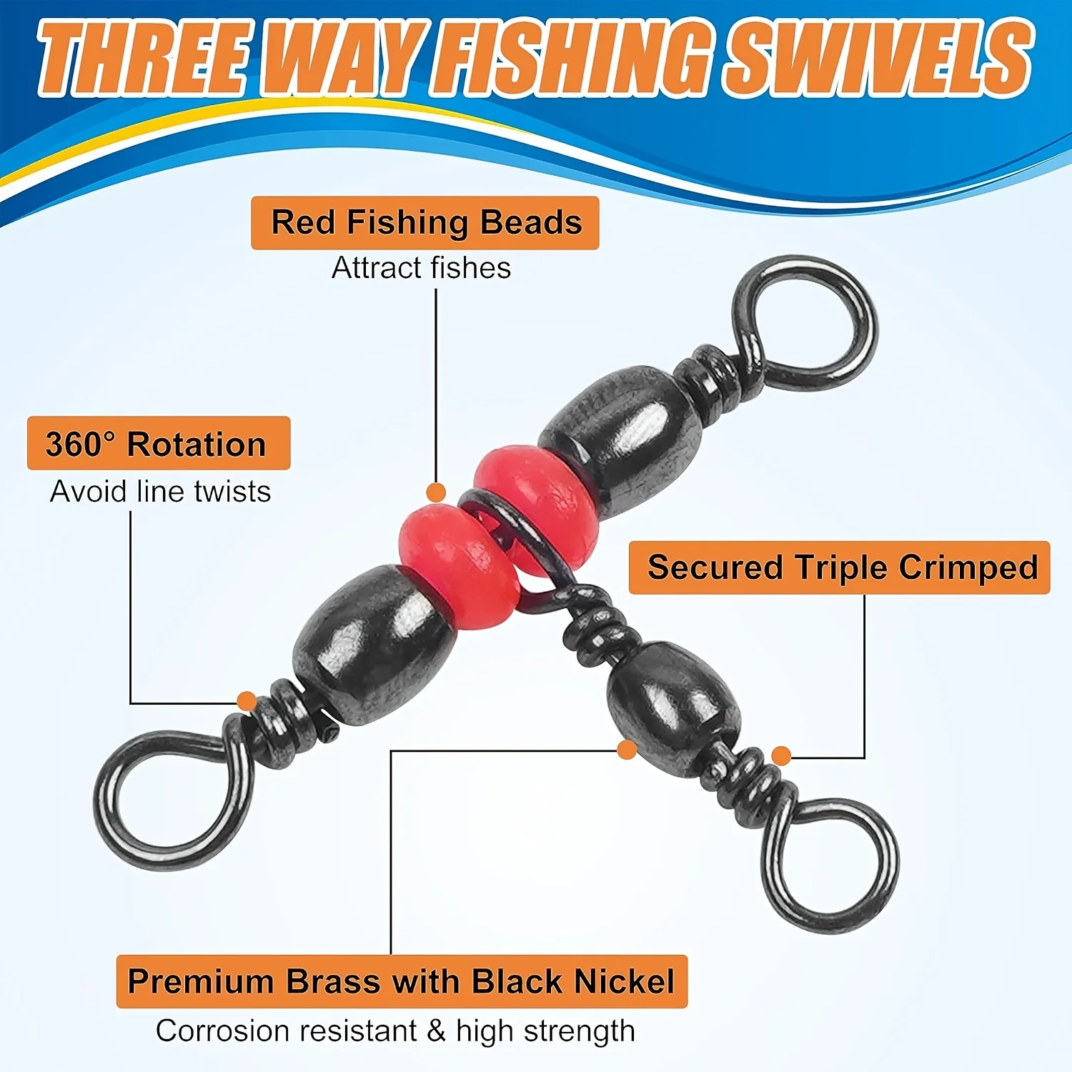 Giratorio triple en T – Conector para aparejos de pesca - imagen 4