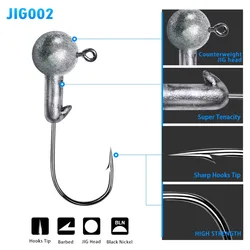 Anzuelos Jig Head de acero carbono con plomo redondo y púas
