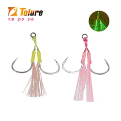 Anzuelos dobles TOLU con púas, hilo y plumas – para jigging lento