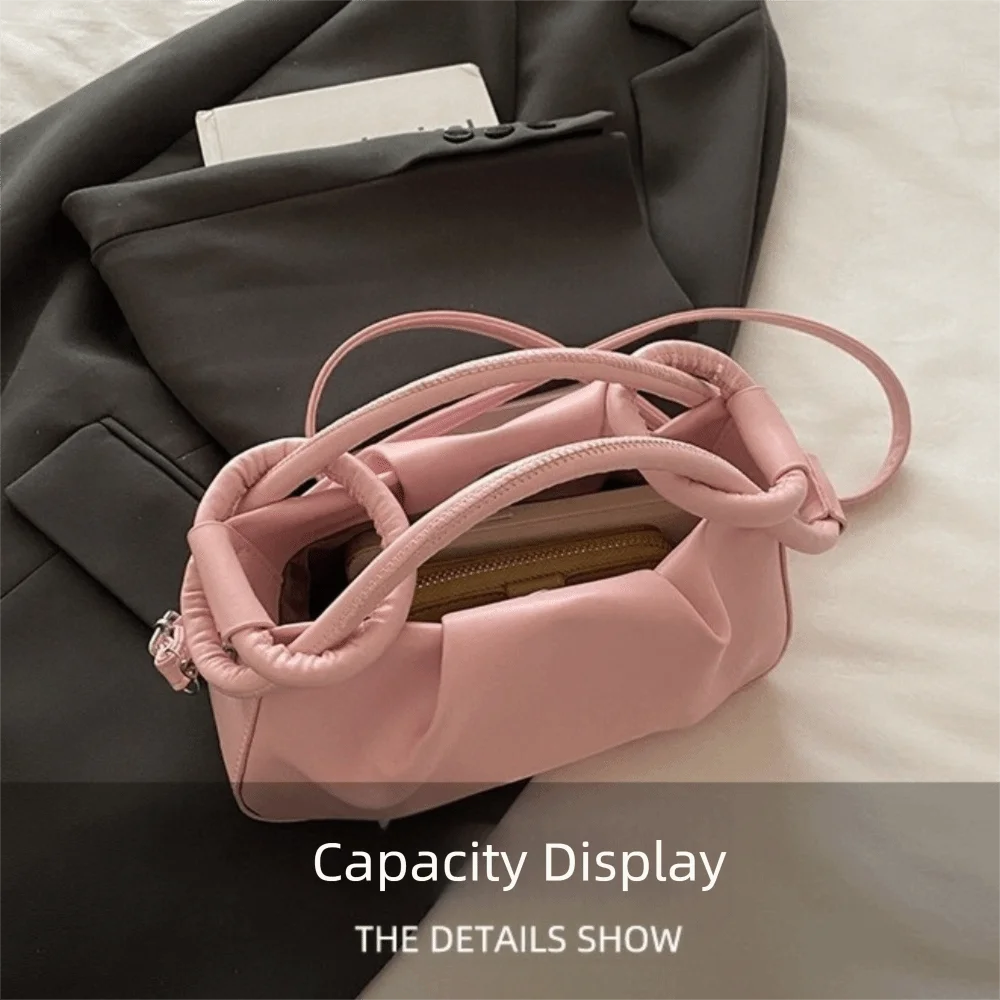 Bolso bandolera pequeño tipo nube plegable de piel PU para mujer