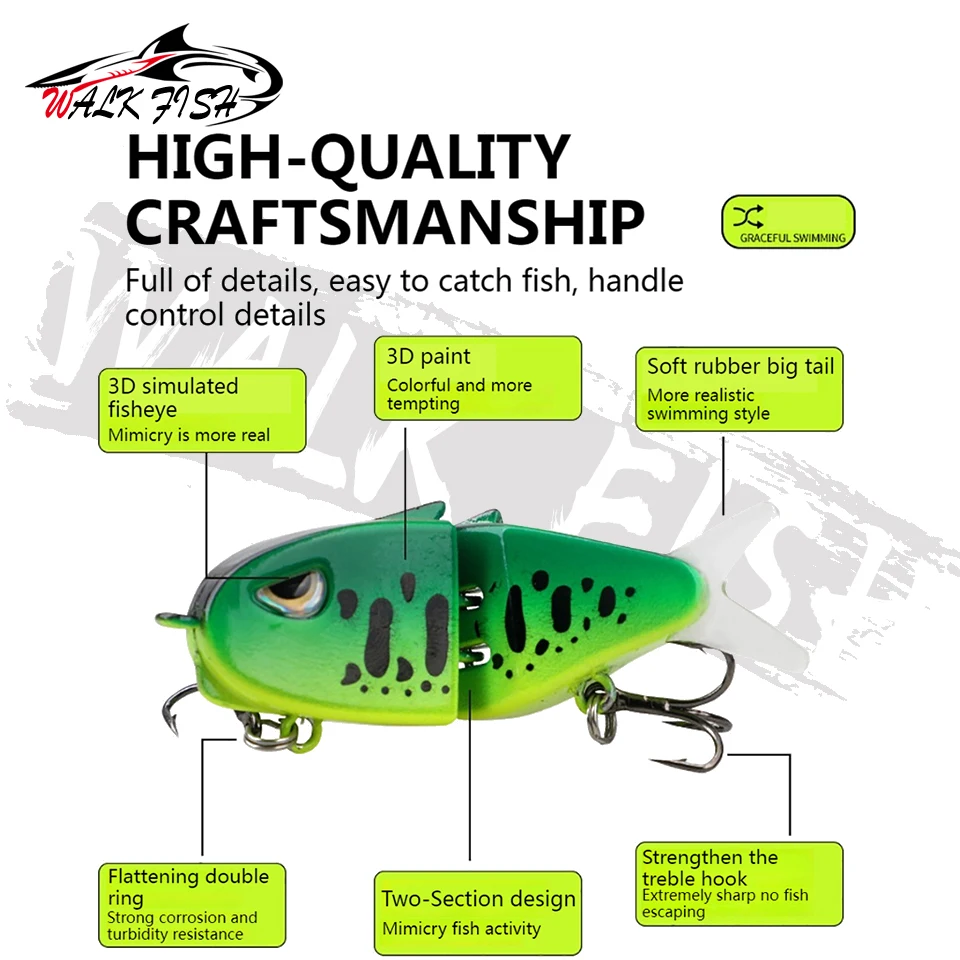 Señuelo WALK FISH de hundimiento lento con ojos 3D y PVC - imagen 2