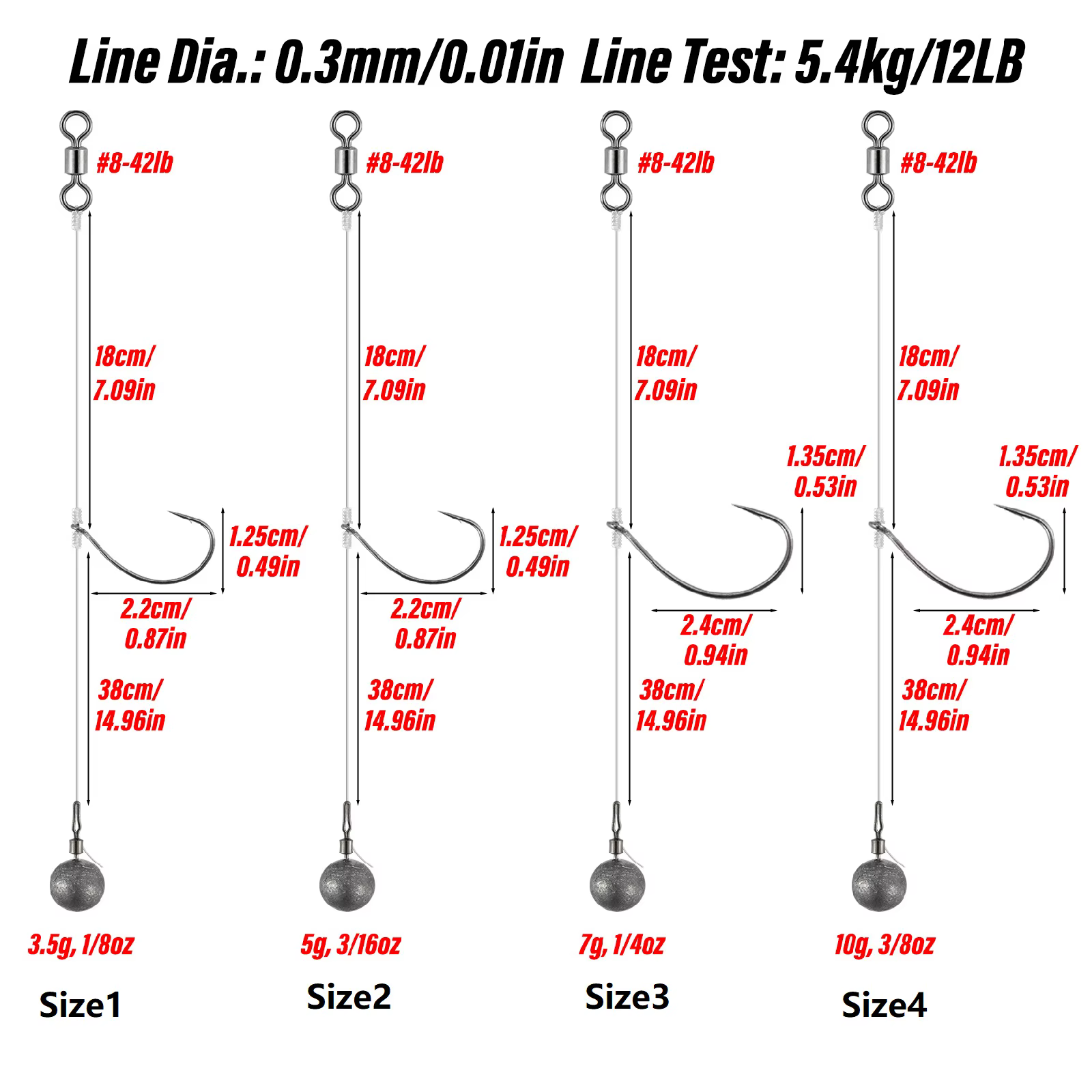 Plomada Texas Rig Drop Shot con giratorio 3,5-10g para lubina - imagen 2