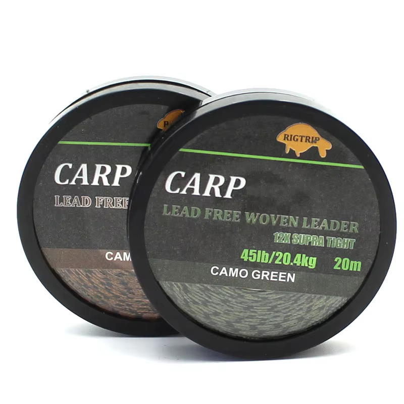 Línea de líder trenzada verde camuflaje 45LB para carpa
