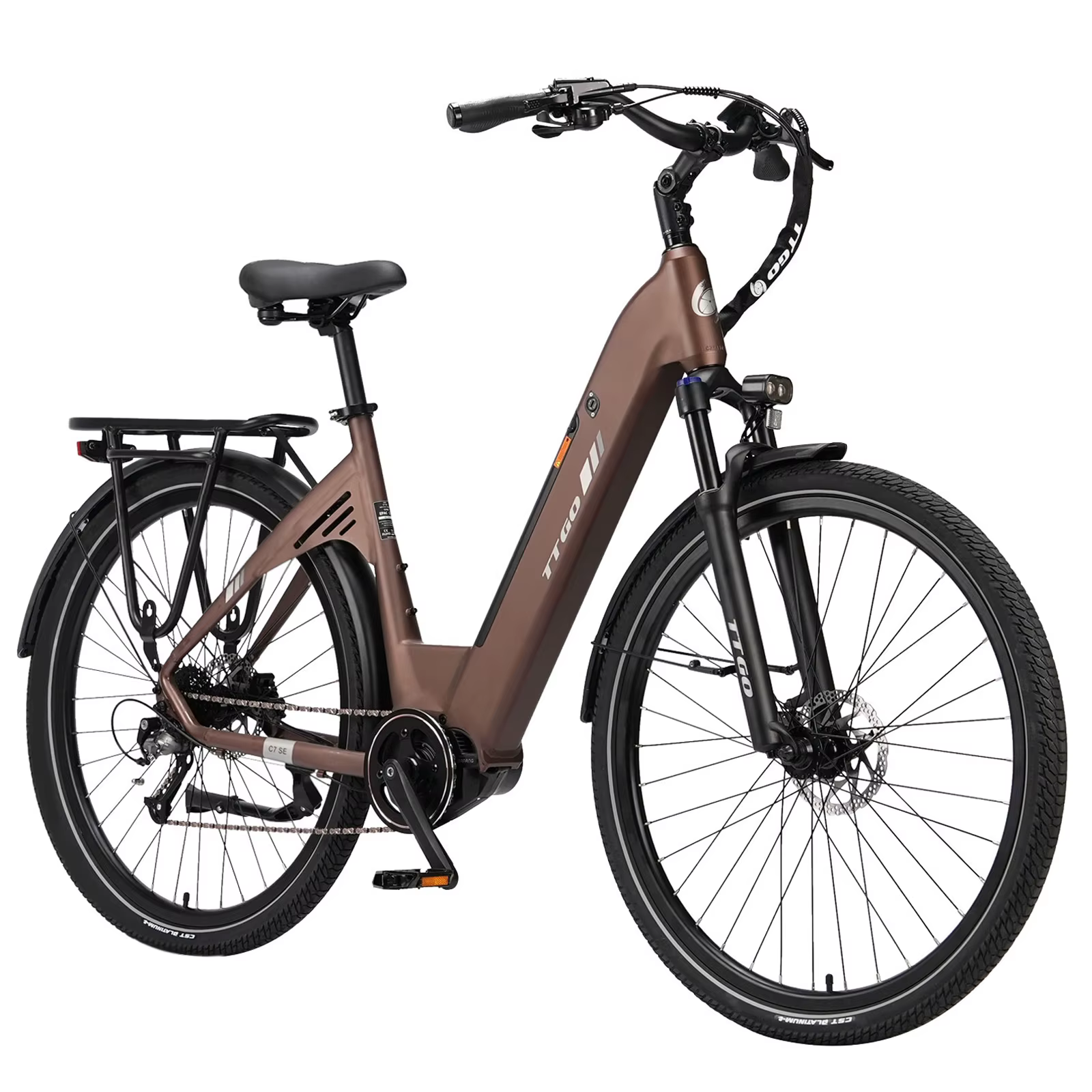 Vista lateral de la bicicleta eléctrica TTGO C7SE en exterior