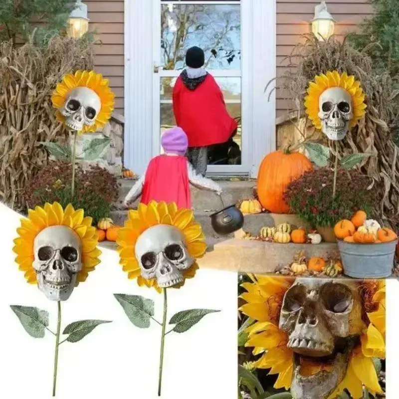 Esqueleto de girasol decorativo para Halloween en exterior - imagen 4