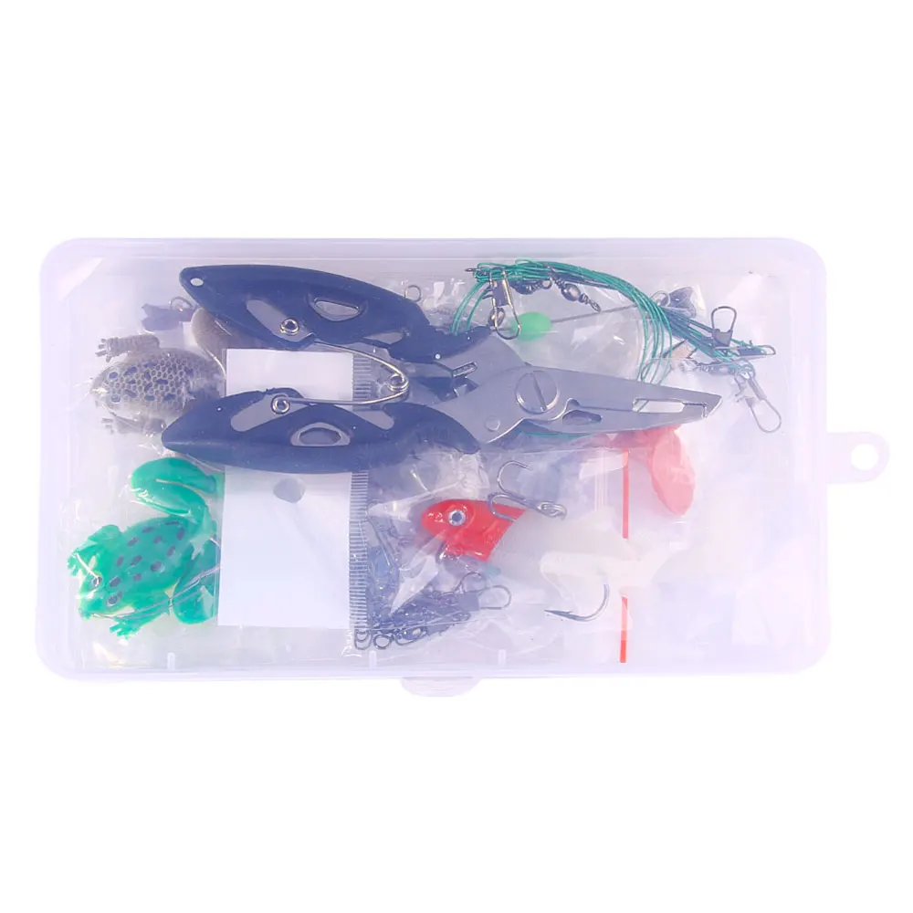 Primer plano de los alicates incluidos en el kit de pesca