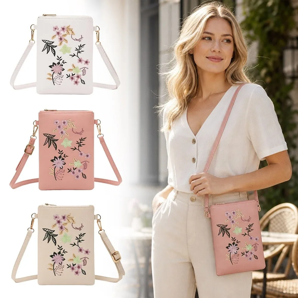 Bolso bandolera teléfono flores bordadas con correa ajustable - imagen 2