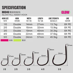 TEASER HK046 – Anzuelos dobles luminosos 1/0‑5/0, carbono