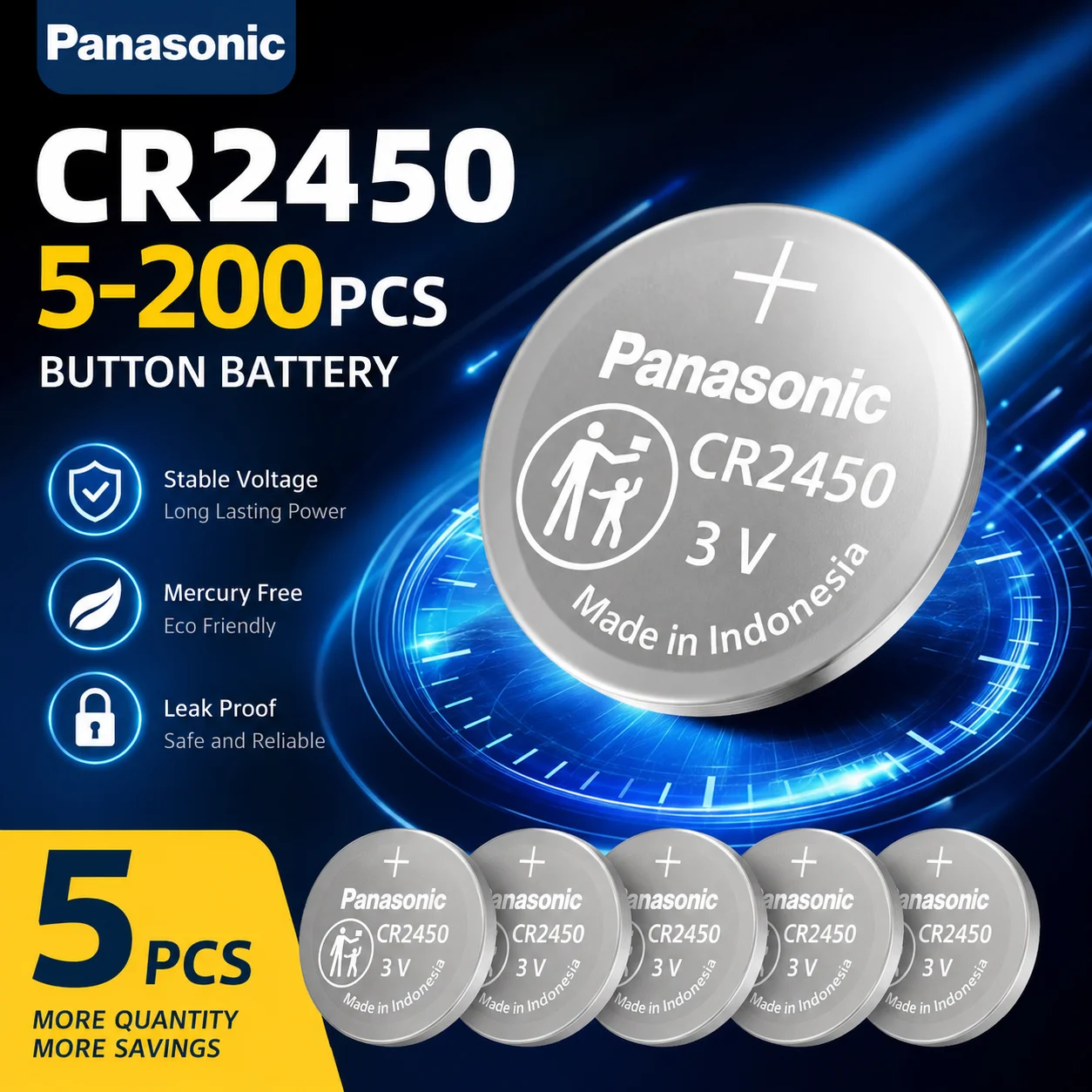 Pila de botón CR2450 Panasonic de litio 3V para reloj - imagen 3