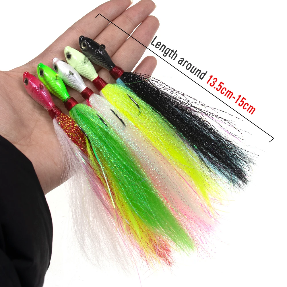 Jigeecarp Hair Jig Head con pelo para vinilo fluke, invierno lubina - imagen 2